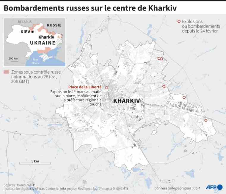 Location of explosions or shelling since February 24 in the center of Kharkiv, Ukraine's second largest city (AFP / )