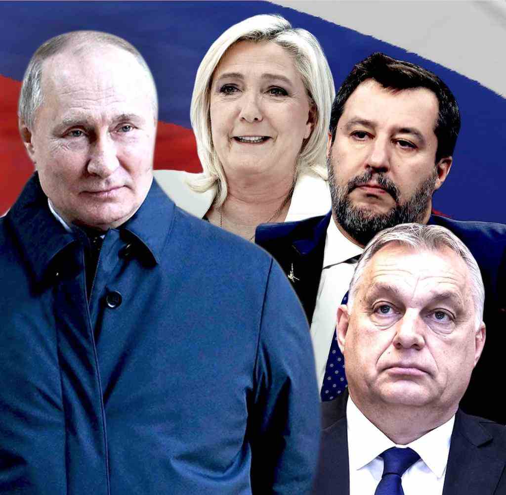 So far, they have stood loyally by Vladimir Putin's side (from left): Marine Le Pen, Matteo Salvini and Viktor Orbán