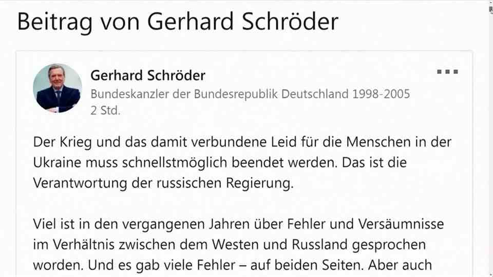 Interview the "New York Times": Schröder would part with his gas positions, but not with Putin.  In doing so, he gets the SPD into trouble
