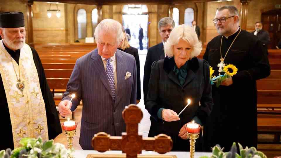 Prince Charles and Duchess Camilla at the Ukrainian Catholic Cathedral in London.