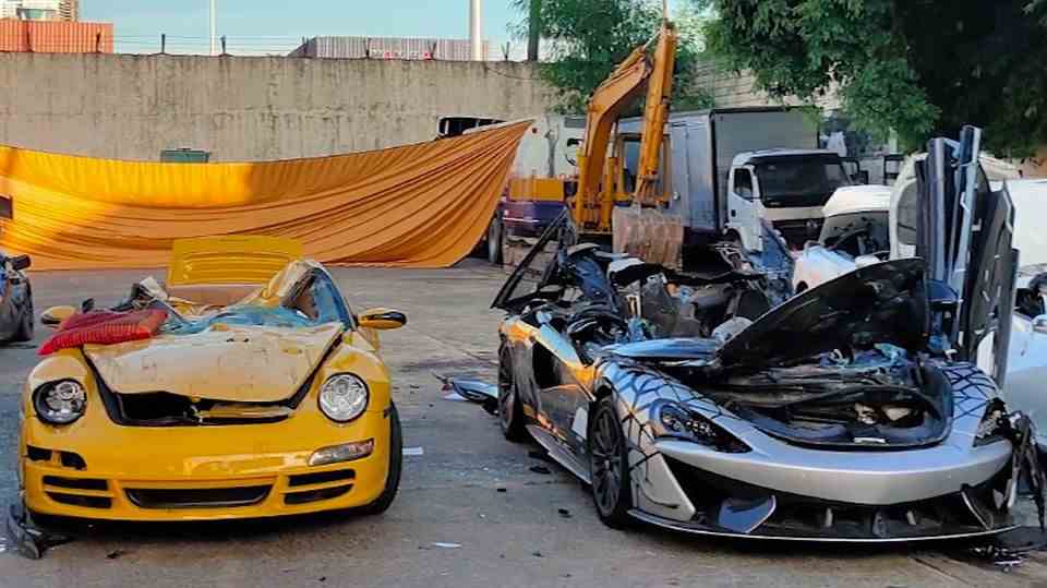 The Philippine customs office publicly demolishes illegally imported luxury cars