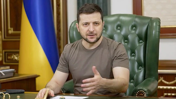 In this image from video provided by the Press Office of the President of Ukraine and published on Facebook early Tuesday, March 15, 2022, President of Ukraine Volodymyr Zelenskyy speaks in Kyiv, Ukraine.  