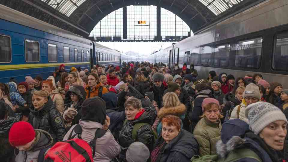 10 to 20 trains arrive in Lviv every day, each carrying up to 1000 refugees.  And many people want to go further, only out, towards Poland