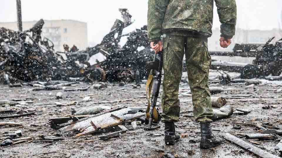 Russian soldier in a village in eastern Ukraine