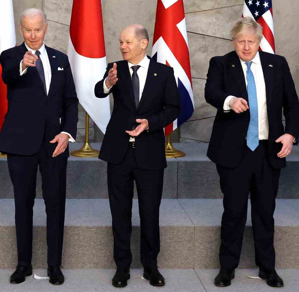 Important NATO players (from left): Justin Trudeau (Canada), Joe Biden (USA), Olaf Scholz (Germany), Boris Johnson (Great Britain), Emmanuel Macron (France)