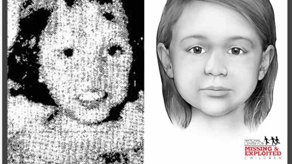 An image combo shows an old photo of a child and a drawing of a child's face