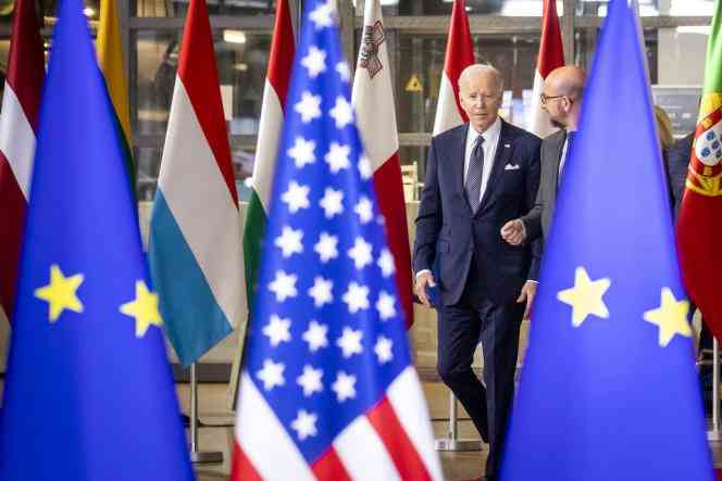 Joe Biden and Charles Michel, President of the European Council, during the arrival of the American President in Brussels, March 24, 2022.