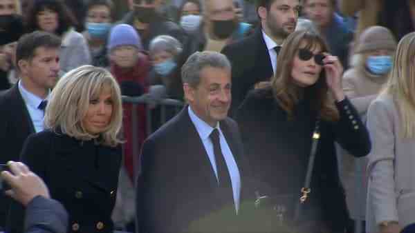 Brigitte Macron, Nicolas Sarkozy and Carla Bruni at the funeral of Jean-Pierre Pernaut, March 9, 2022.