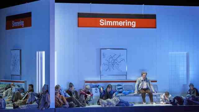 Opera: Viennese poverty realism: Wozzeck (Christian Gerhaher) among the homeless at the Vienna-Simmering subway station.
