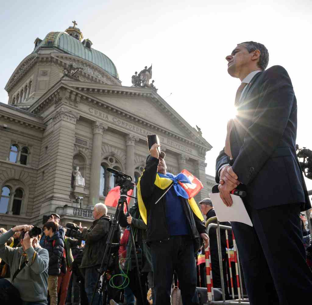 Der Schweizer Bundespräsident Ignazio Cassis bei einer Demonstration in Bern