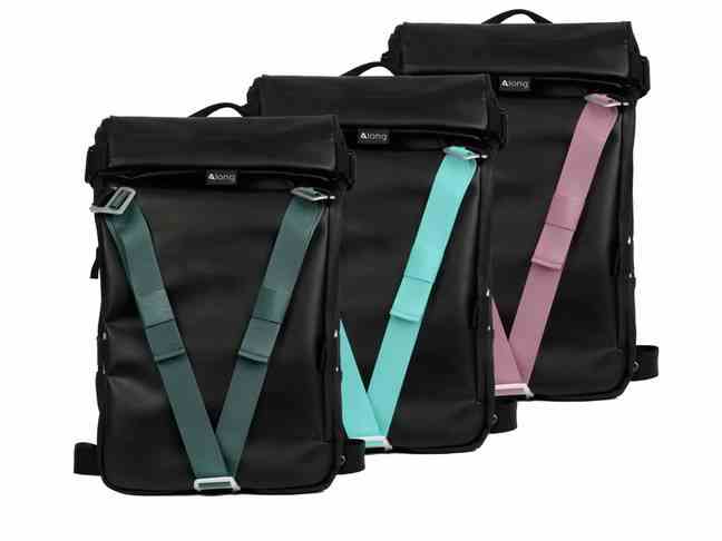Along's modular bag, customizable with straps in different colors.
