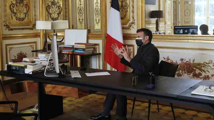 Emmanuel Macron à l'Elysée, le 6 avril 2021 (CHRISTOPHE ENA / POOL)