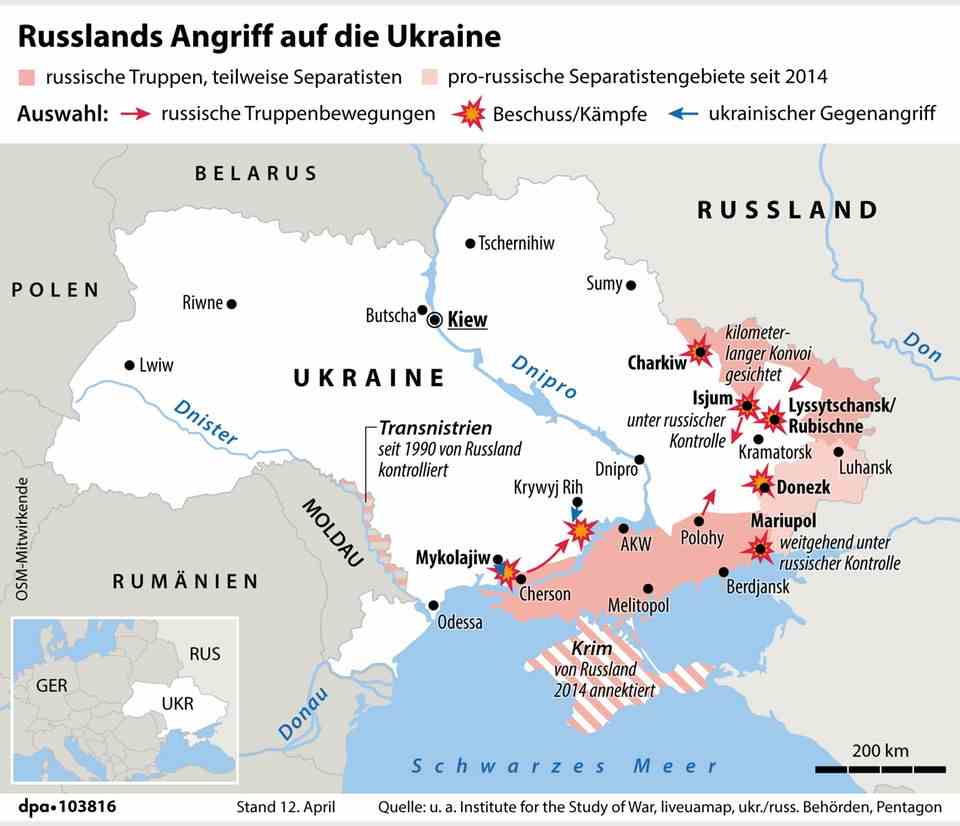 Contested areas in Ukraine and areas occupied by Russian troops 
