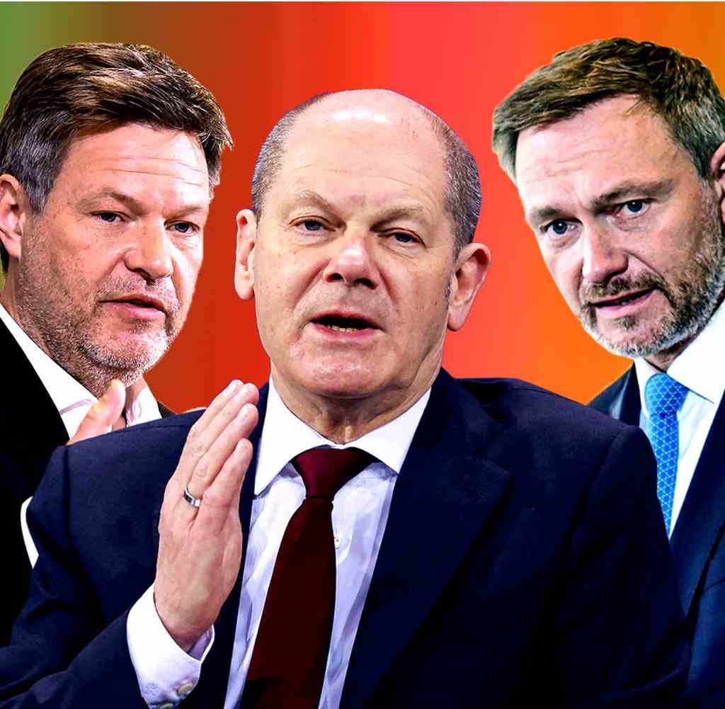 V. l.: Wirtschaftsminister Robert Habeck (Grüne), Kanzler Olaf Scholz (SPD), Finanzminister Christian Lindner (FDP)