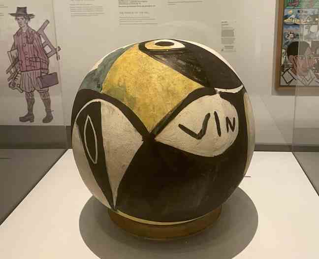 Sphere decorated with a still life with a bottle of wine, by Pablo Picasso
