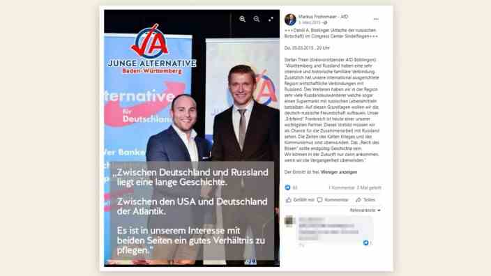 Diplomacy: Daniil Anatolyevich Bisslinger (right) also posed for a Facebook post by AfD politician Markus Frohnmaier.