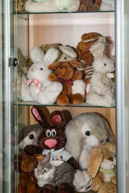Schwabhausen: Petra Thuringer has accumulated a display case full of cuddly rabbits over the course of her life.  She bought some for herself, others were given as gifts.