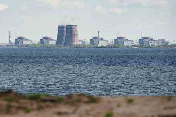 A distant view shows the Zaporizhia nuclear power plant, April 27, 2022.