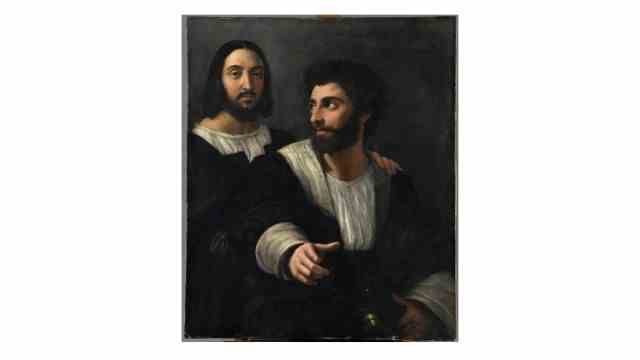 Raphael in the National Gallery London: Self-portrait of Raphael (left) with colleague Giulio Romano.
