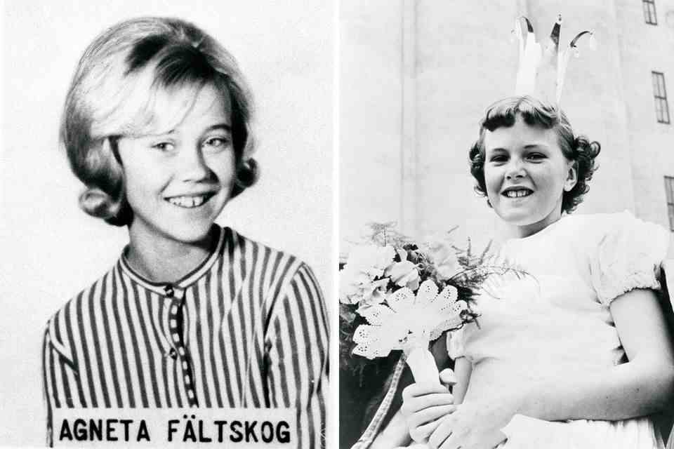 The picture on the left shows singer Agneta Fältskog in 1963, when she was 13 and still going to school.  Right: Anni Frid "Frida" Synne Lyngstad in 1956 at the age of eleven.  As the daughter of a Norwegian mother and a German occupation soldier, she did not have an easy childhood.  Her mother died before she was two, and she didn't meet her father until 1977.