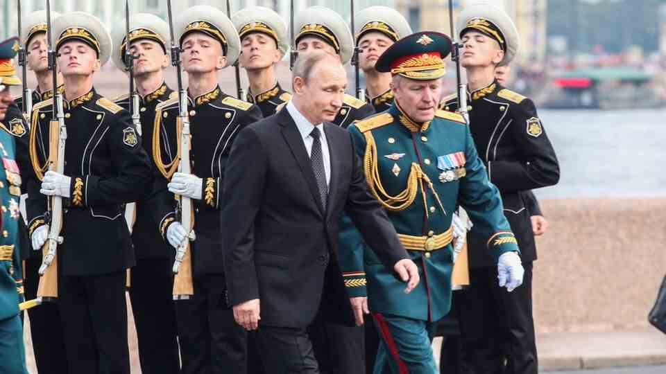 Vladimir Putin at a military parade in St. Petersburg, Russia in 2017