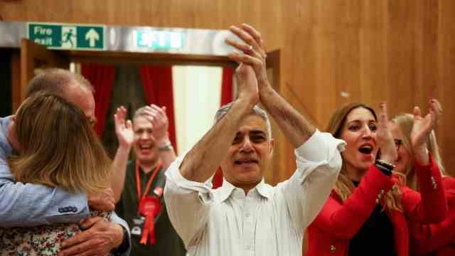 UK: London's Labor Mayor Sadiq Khan rejoices at Wandsworth Town Hall.