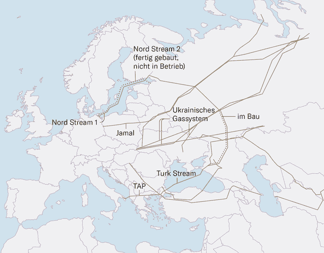 Gaspipelines von Russland und Aserbaidschan nach Europa