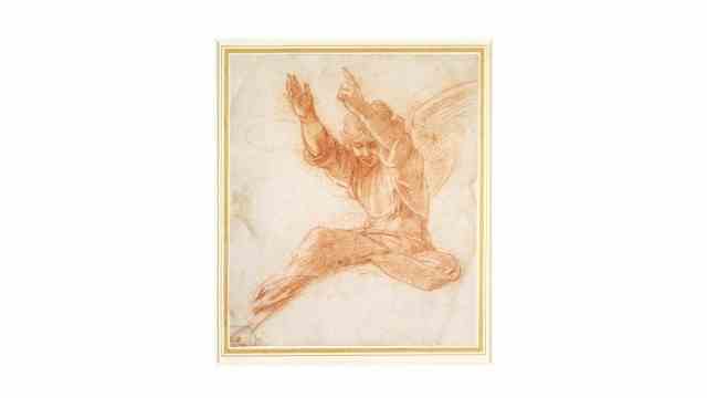 Raphael in the National Gallery London: drawing of an angel.