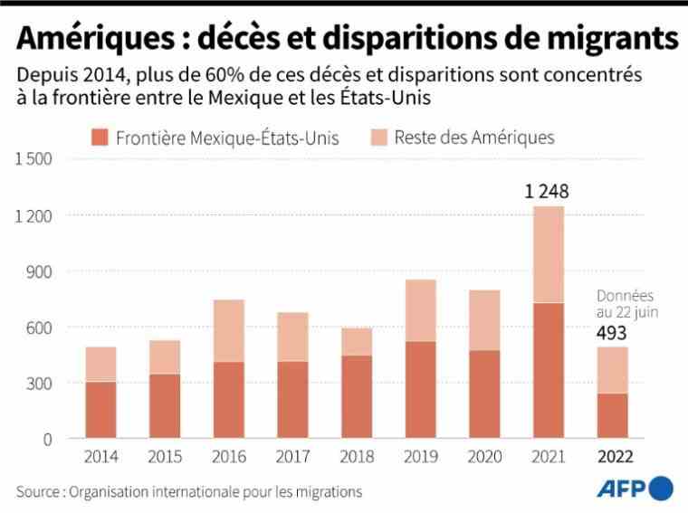 Number of migrant deaths and disappearances per year in the Americas since 2014, particularly at the US-Mexico border, according to IOM data (AFP/)
