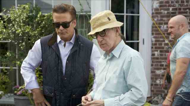 Alec Baldwin Interviews Woody Allen: Alec Baldwin and Woody Allen on the set of their film together "Blue Jasmine" (2013).