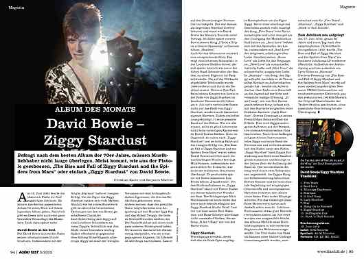 AUDIO TEST Issue 05 2022 Magazine HiFi Issue David Bowie Ziggy Stardust Auerbach Verlag Test Review July Content