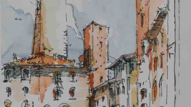 Karlsfeld: During a trip to Tuscany, she artistically captured the market square of San Gimignano.