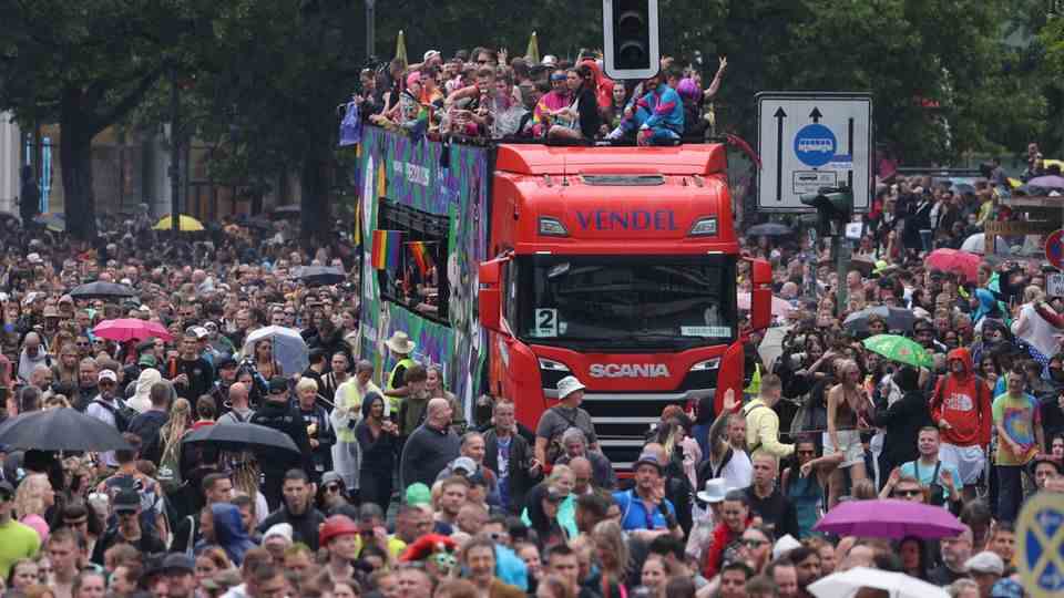 Thousands of people celebrate at the Love Parade