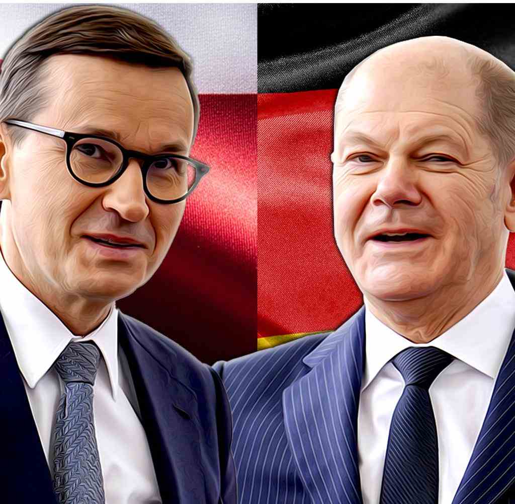 Poland's Prime Minister Mateusz Morawiecki (left) and his German counterpart Olaf Scholz