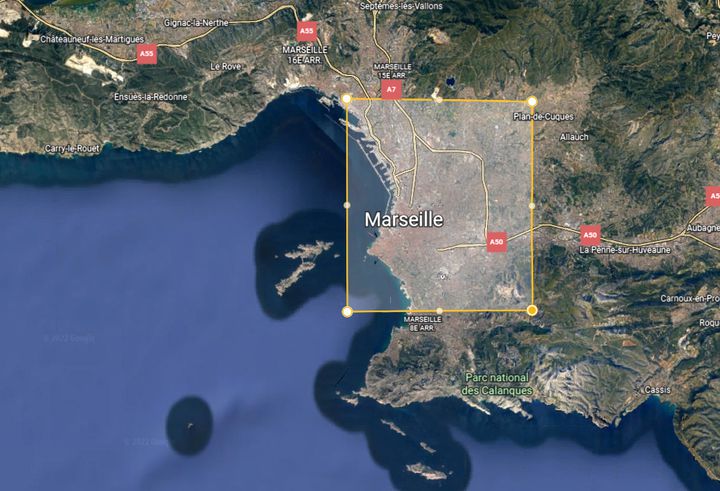 L'équivalent d'une surface de 11 000 hectares à l'échelle de Marseille. (GOOGLE EARTH)