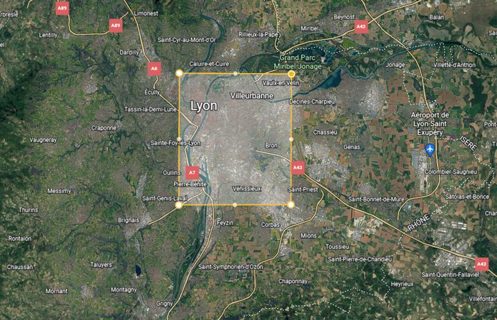 L'équivalent d'une surface de 11 000 hectares à l'échelle de Lyon. (GOOGLE EARTH)