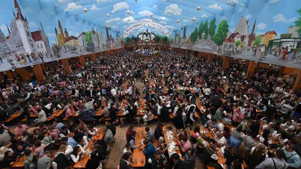 Beer benches at the Oktoberfest in Munich