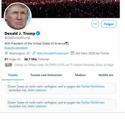 Screenshot Twitter: realDonaldTrump's profile |  Screenshot Twitter