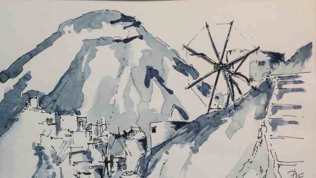Karlsfeld: Anja Grafe-Friedrich simply painted the windmills of Olympos on the Greek island of Karpathos with just a few colours.
