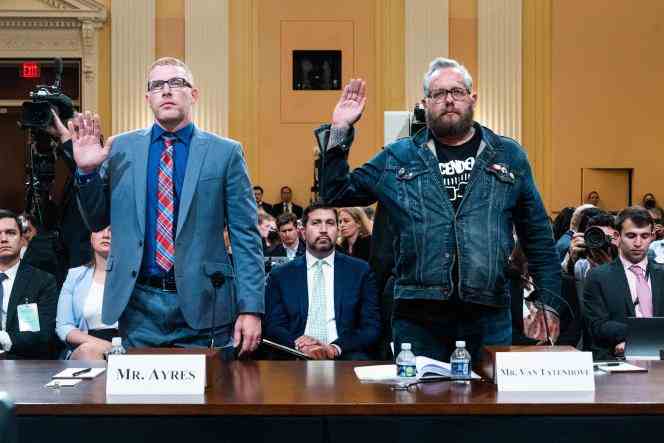 Stephen Ayres and Jason Van Tatenhove, before the House of Representatives Committee of Inquiry into the events of January 6, 2021, in Washington, July 12, 2022. 
