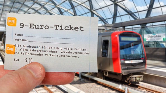 Nine-euro ticket in front of a subway in Hamburg,  