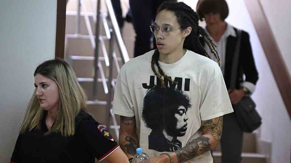 Brittney Griner enters the courthouse in northern Moscow.