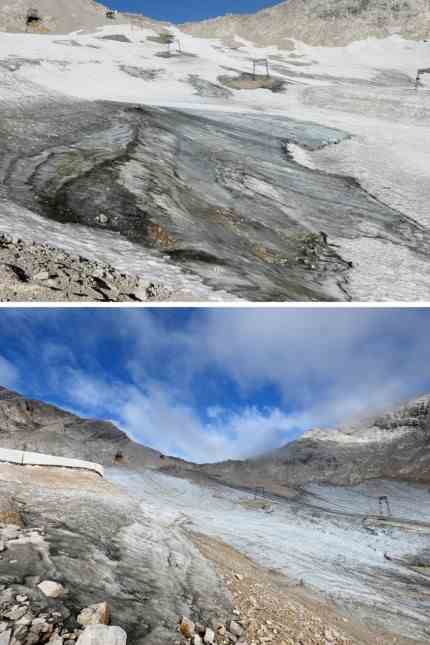 Climate change: The Northern Schneeferner recorded on August 11, 2021 (above) and on August 8, 2022 (below).