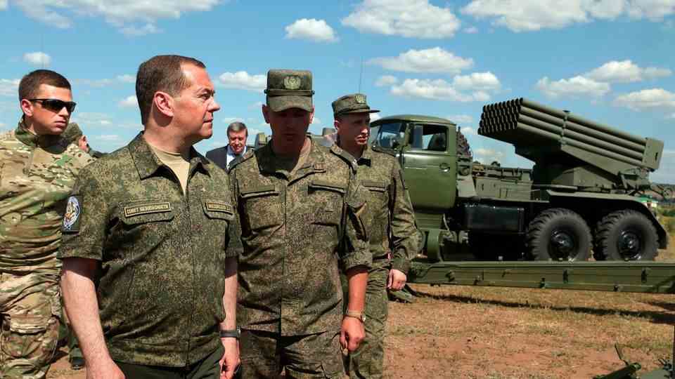 Dmitry Medvedev visits a garrison in southern Russia.