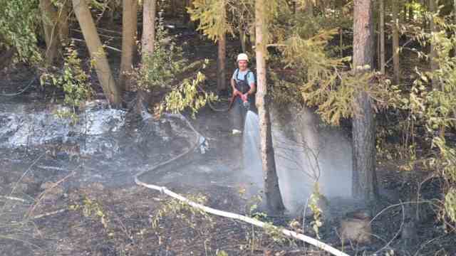 Drought, fires, low water: battling the heat: after a forest fire, a firefighter puts out embers (above).  According to the district fire inspection Main-Spessart, almost three hectares of forest were affected by the fire.