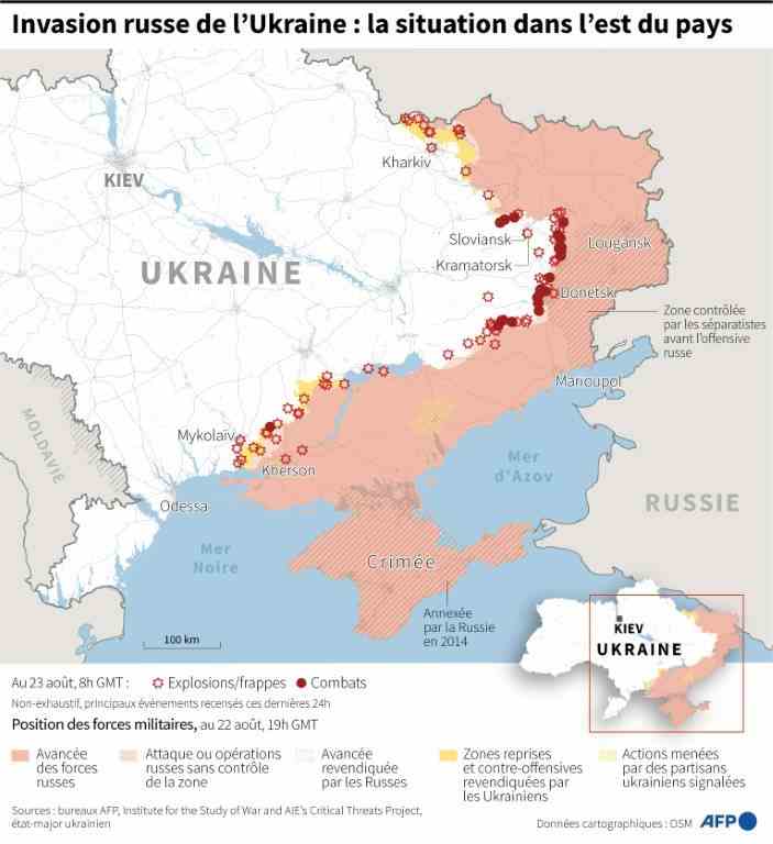 Map of the situation in Ukraine as of August 23 at 8 a.m. GMT (AFP /)