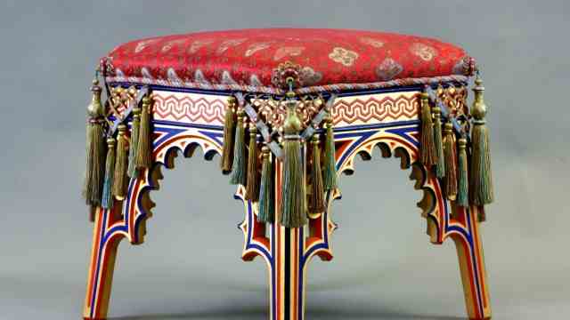 History of Bavaria: The high alpine climate on the Schachen left visible traces on the tabourets.  The extraordinary seating furniture, of which there are six in total, has now been extensively restored.