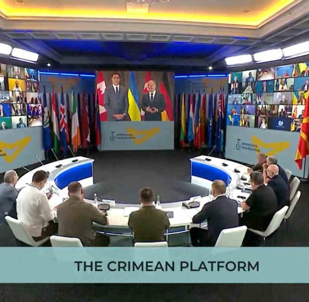 Krim Video Konferenz Quelle: The Crimean Platform mit Scholz - Trudeau - Selenski