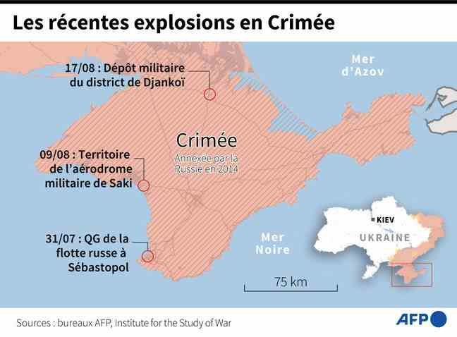 Map showing explosions on the Crimean Peninsula.