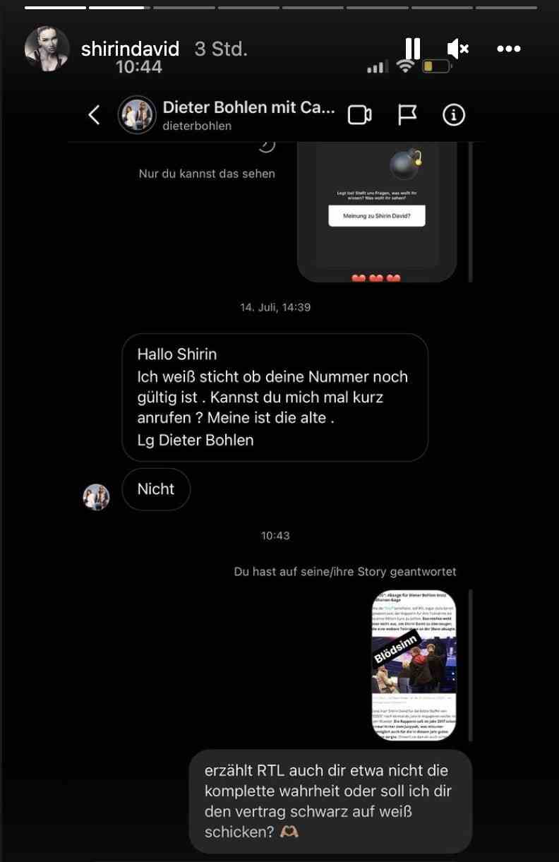 Shirin David published parts of her private conversation with Dieter Bohlen